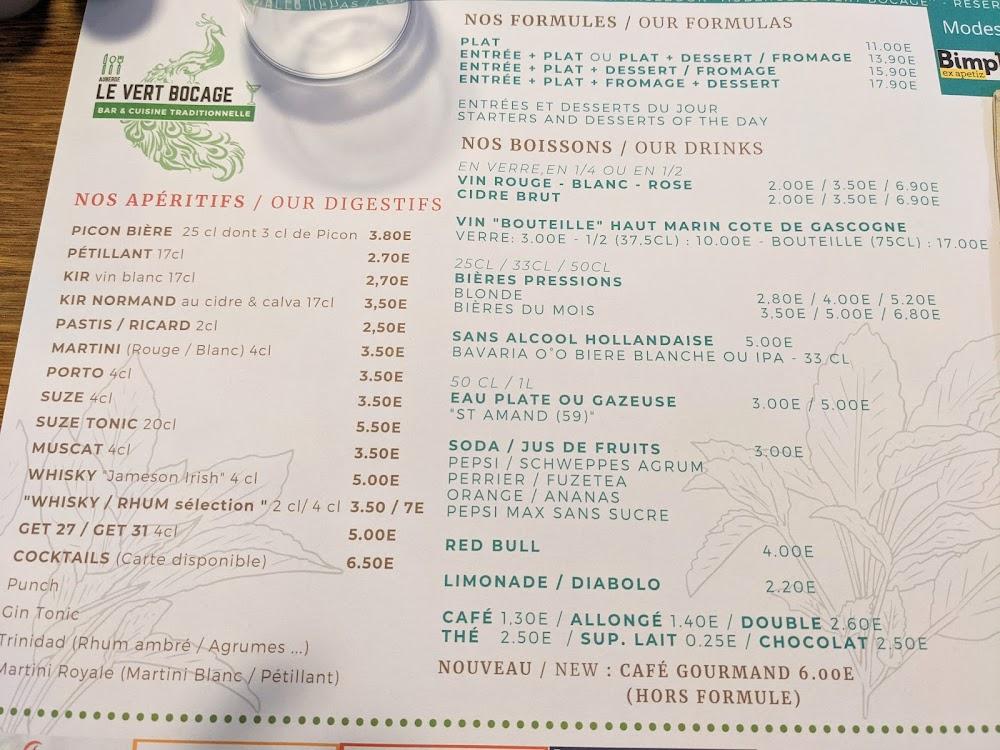 Auberge Le Vert Bocage (Restaurant / Bouillancourt en sery, Blangy sur bresle, Rambures) - Menu Image 2